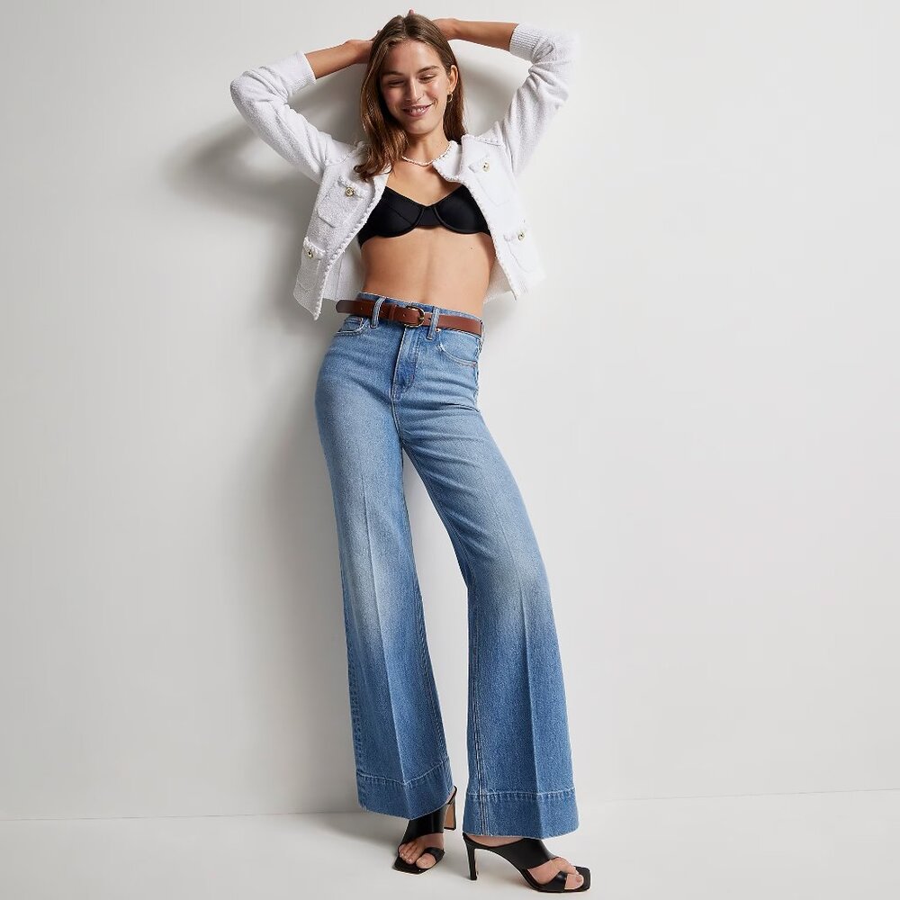 J CREW Wide Leg Denim Trouser in Chambray Blue Wash